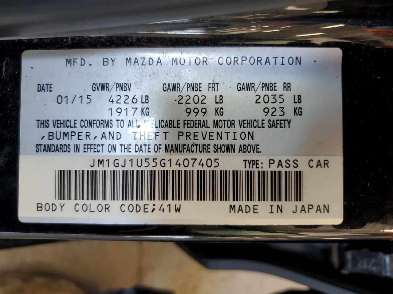 2016 Mazda 6 Sport VIN: JM1GJ1U55G1407405 Lot: 64661575