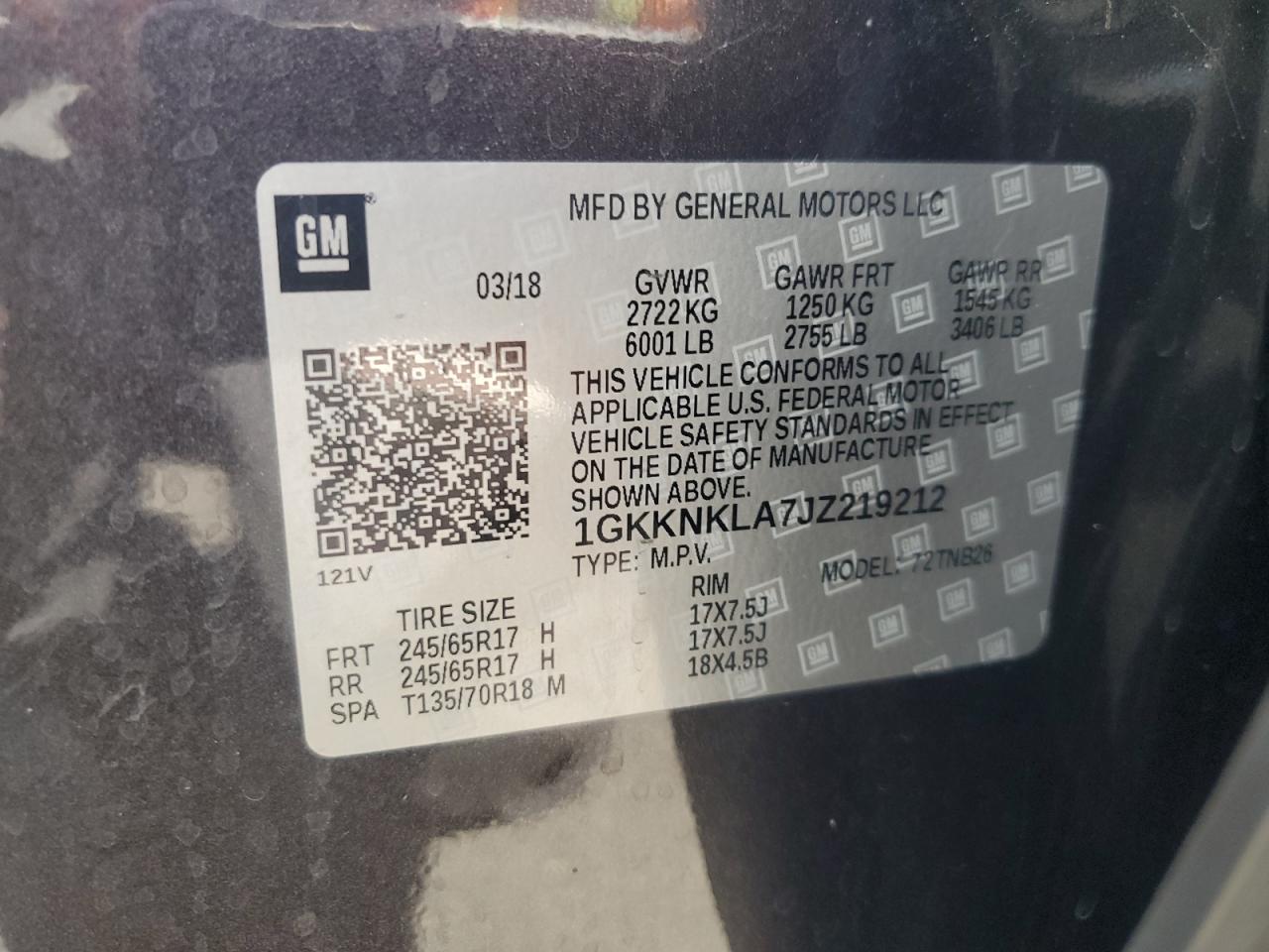 1gkknkla7jz219212 1GKKNKLA7JZ219212 2018 GMC Acadia Sle