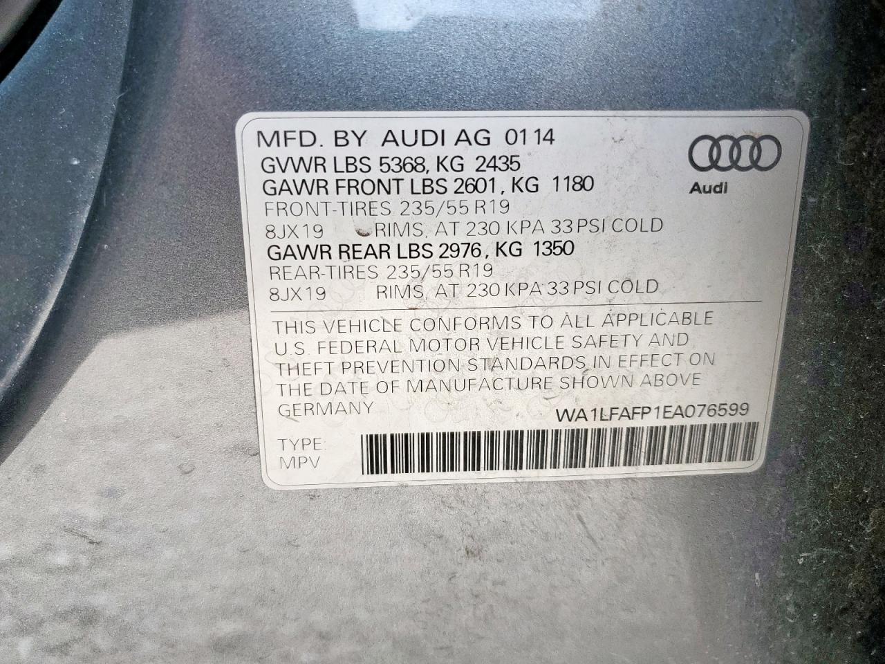 2014 Audi Q5 Premium Plus VIN: WA1LFAFP1EA076599 Lot: 63427985