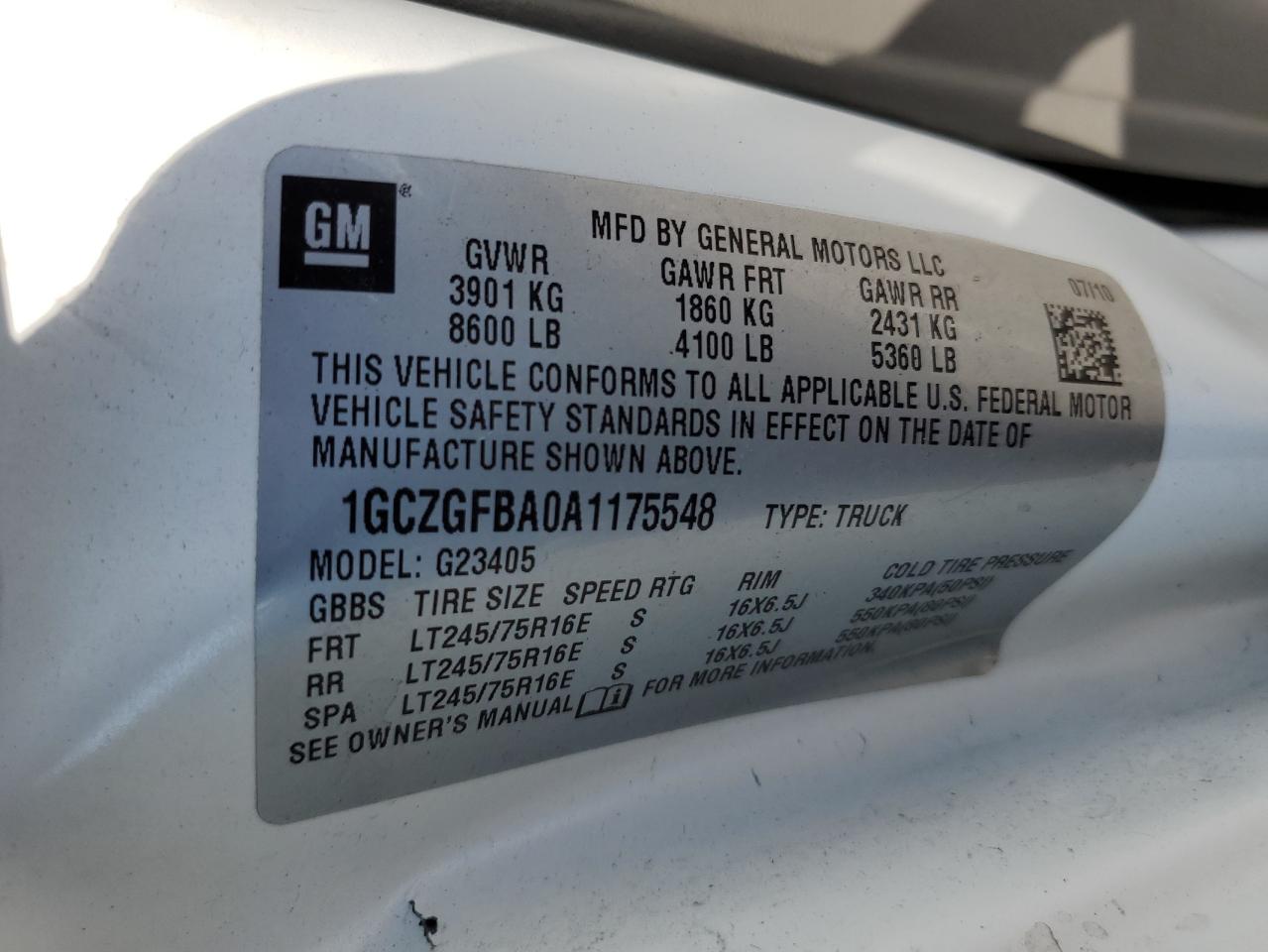 2010 Chevrolet Express G2500 VIN: 1GCZGFBA0A1175548 Lot: 65183715