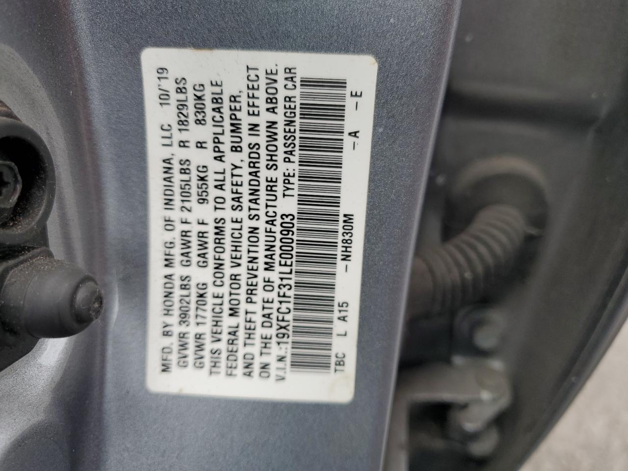 2020 Honda Civic Ex VIN: 19XFC1F31LE000903 Lot: 65053825