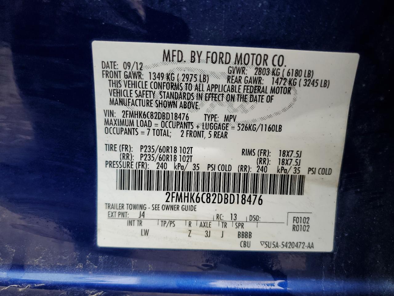 2013 Ford Flex Sel VIN: 2FMHK6C82DBD18476 Lot: 64192215