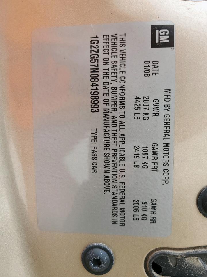 2008 Pontiac G6 Base VIN: 1G2ZG57N084198993 Lot: 64135285