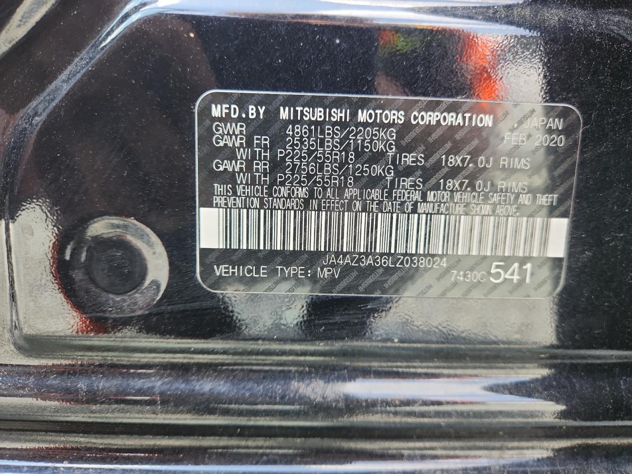 2020 Mitsubishi Outlander Se VIN: JA4AZ3A36LZ038024 Lot: 64276285