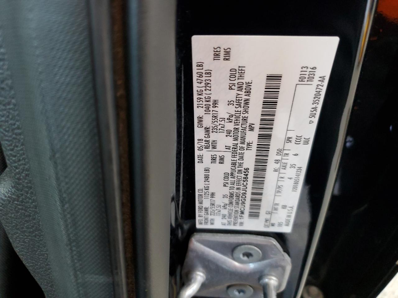 2018 Ford Escape Se VIN: 1FMCU9GD9JUC58456 Lot: 65470925