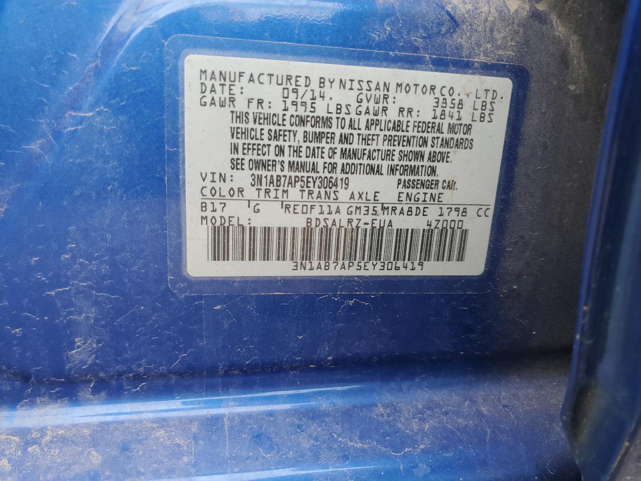 3n1ab7ap5ey306419 3N1AB7AP5EY306419 2014 Nissan Sentra S
