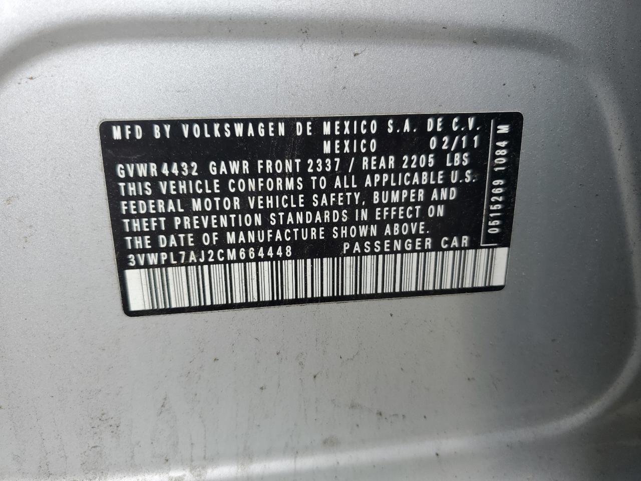 2012 Volkswagen Jetta Tdi VIN: 3VWPL7AJ2CM664448 Lot: 62862675