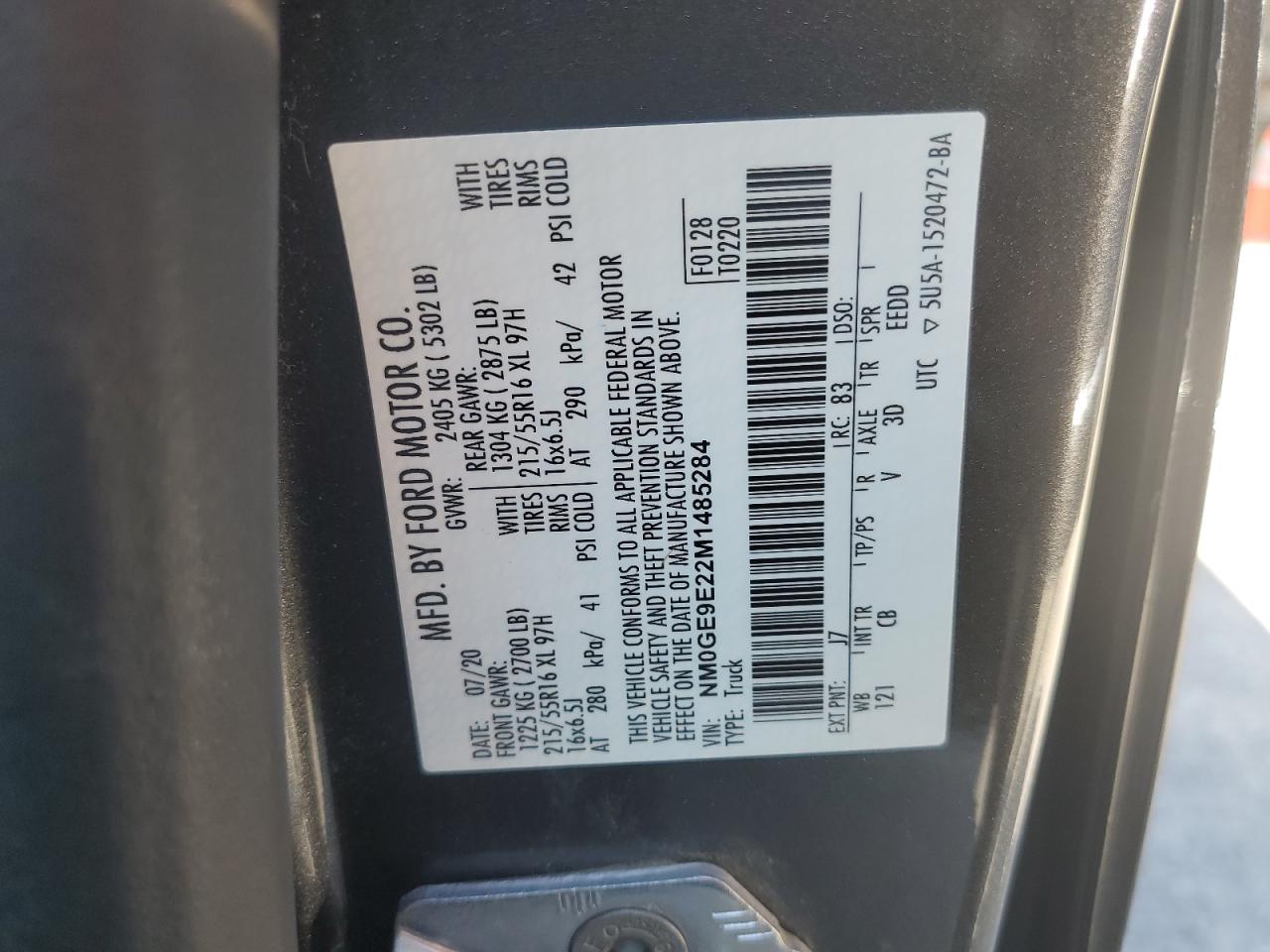 2021 Ford Transit Connect Xl VIN: NM0GE9E22M1485284 Lot: 63587735