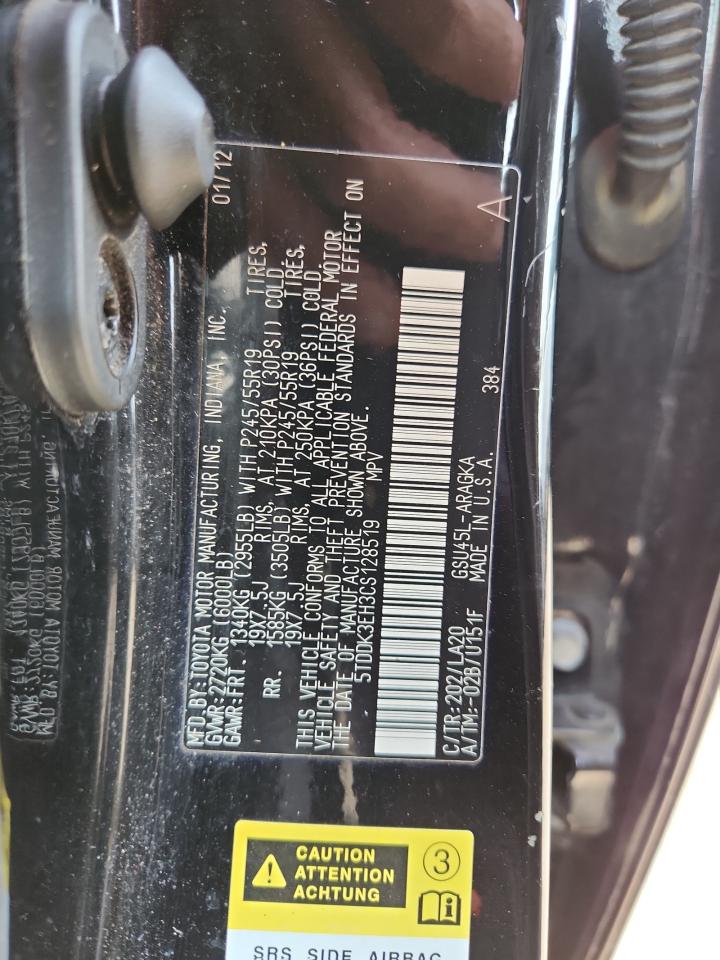 2012 Toyota Highlander Limited VIN: 5TDDK3EH3CS128519 Lot: 65529455