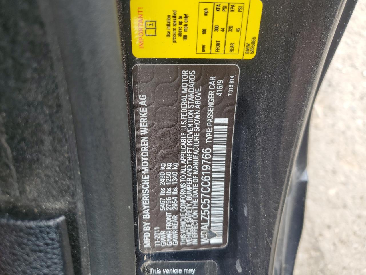 2012 BMW 650 Xi VIN: WBALZ5C57CC619766 Lot: 63023705