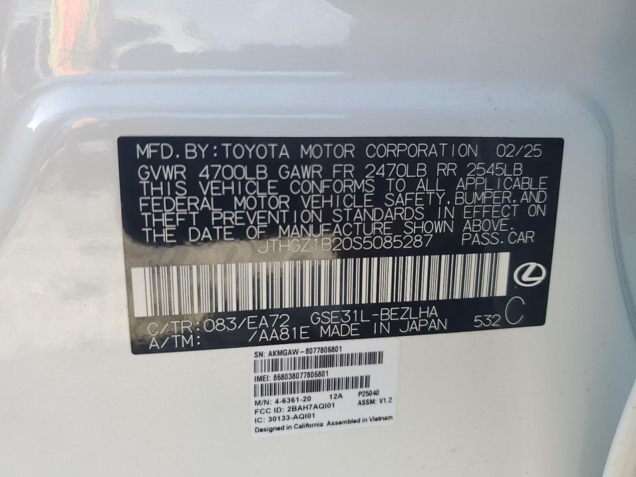 2025 Lexus Is 350 F Sport Design VIN: JTHGZ1B20S5085287 Lot: 65201685