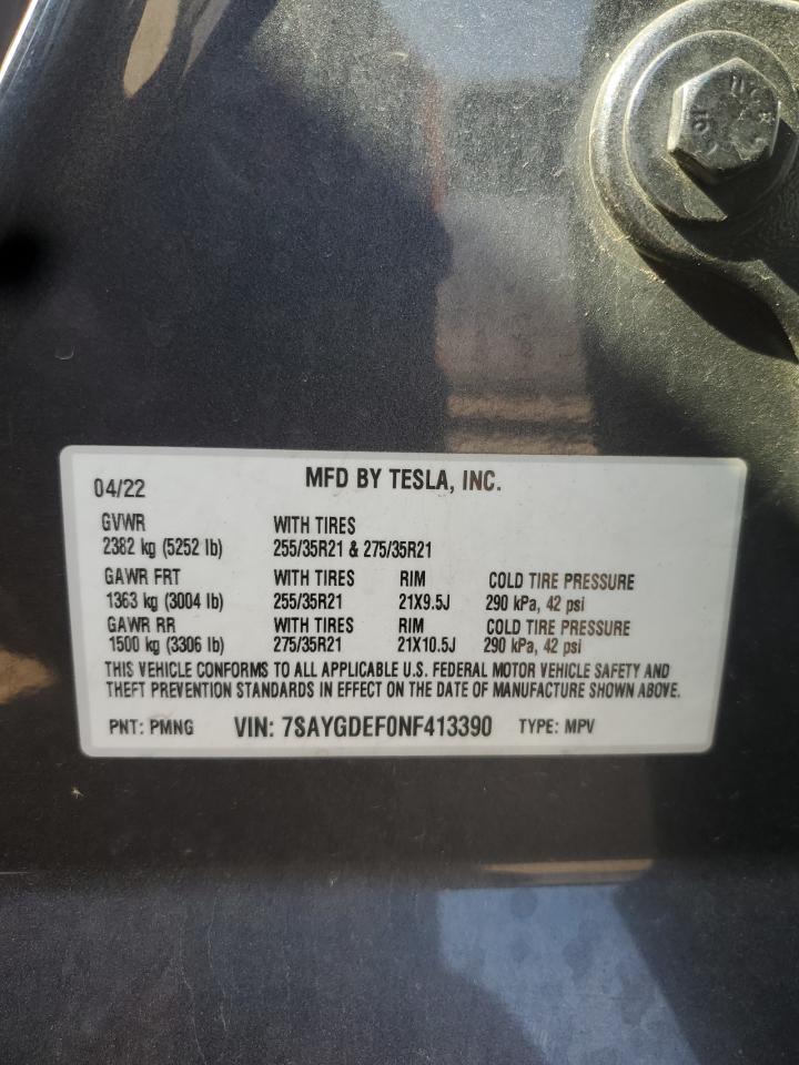 2022 Tesla Model Y VIN: 7SAYGDEF0NF413390 Lot: 63302325