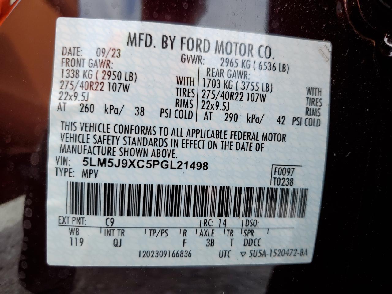 2023 Lincoln Aviator Black Label VIN: 5LM5J9XC5PGL21498 Lot: 62998515