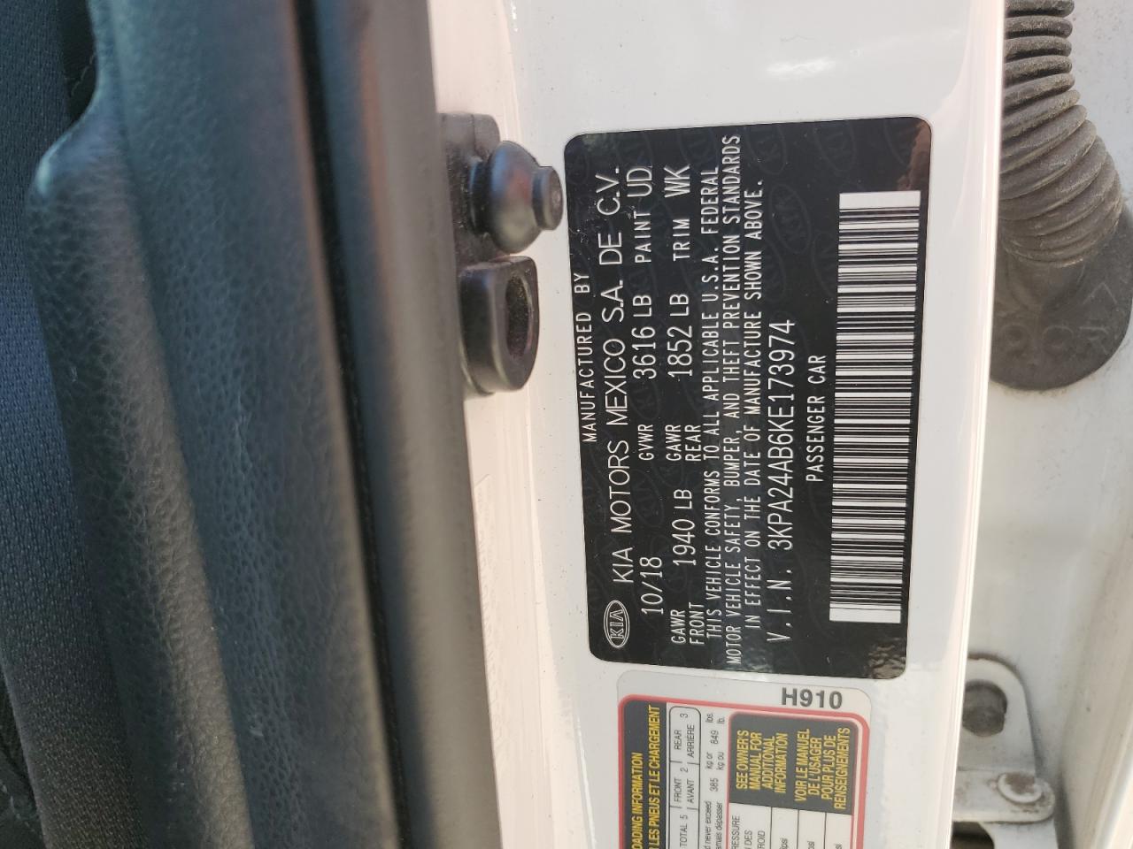 2019 Kia Rio S VIN: 3KPA24AB6KE173974 Lot: 63255005