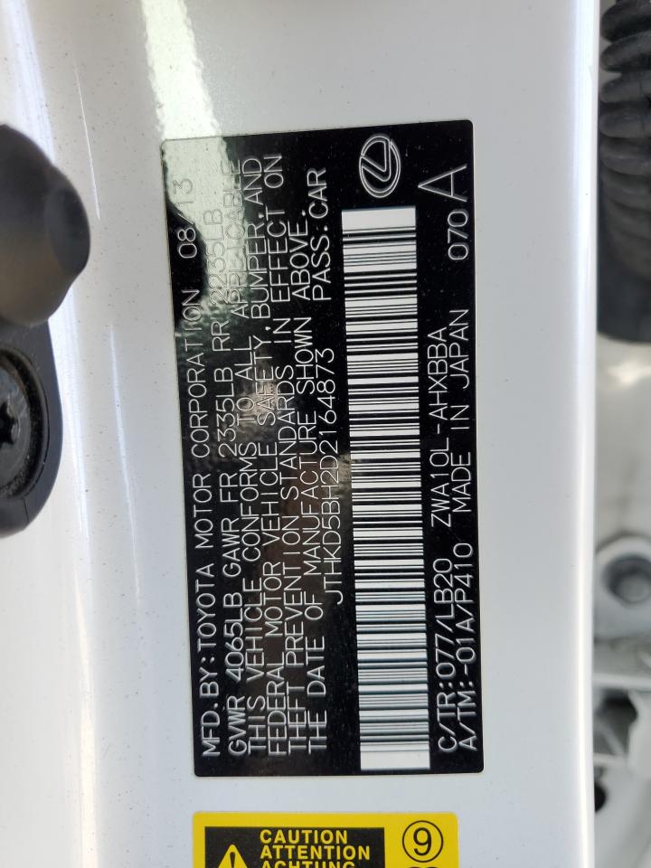 2013 Lexus Ct 200 VIN: JTHKD5BH2D2164873 Lot: 63423825