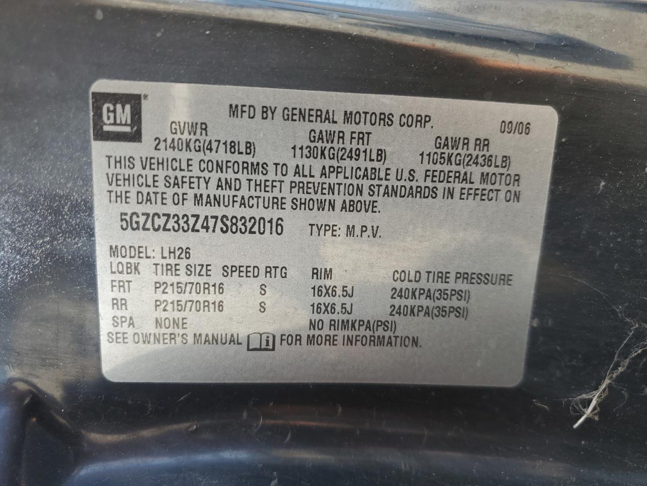 5gzcz33z47s832016 5GZCZ33Z47S832016 2007 Saturn Vue Hybrid