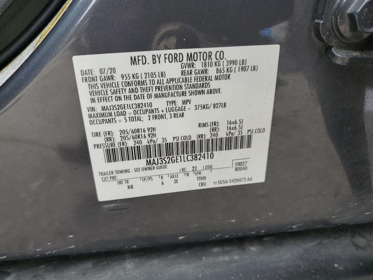 2020 Ford Ecosport Se VIN: MAJ3S2GE1LC382410 Lot: 63981375