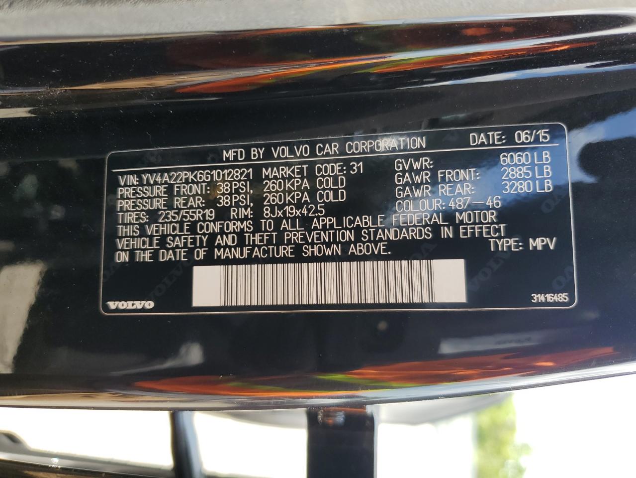 2016 Volvo Xc90 T6 VIN: YV4A22PK6G1012821 Lot: 63496635