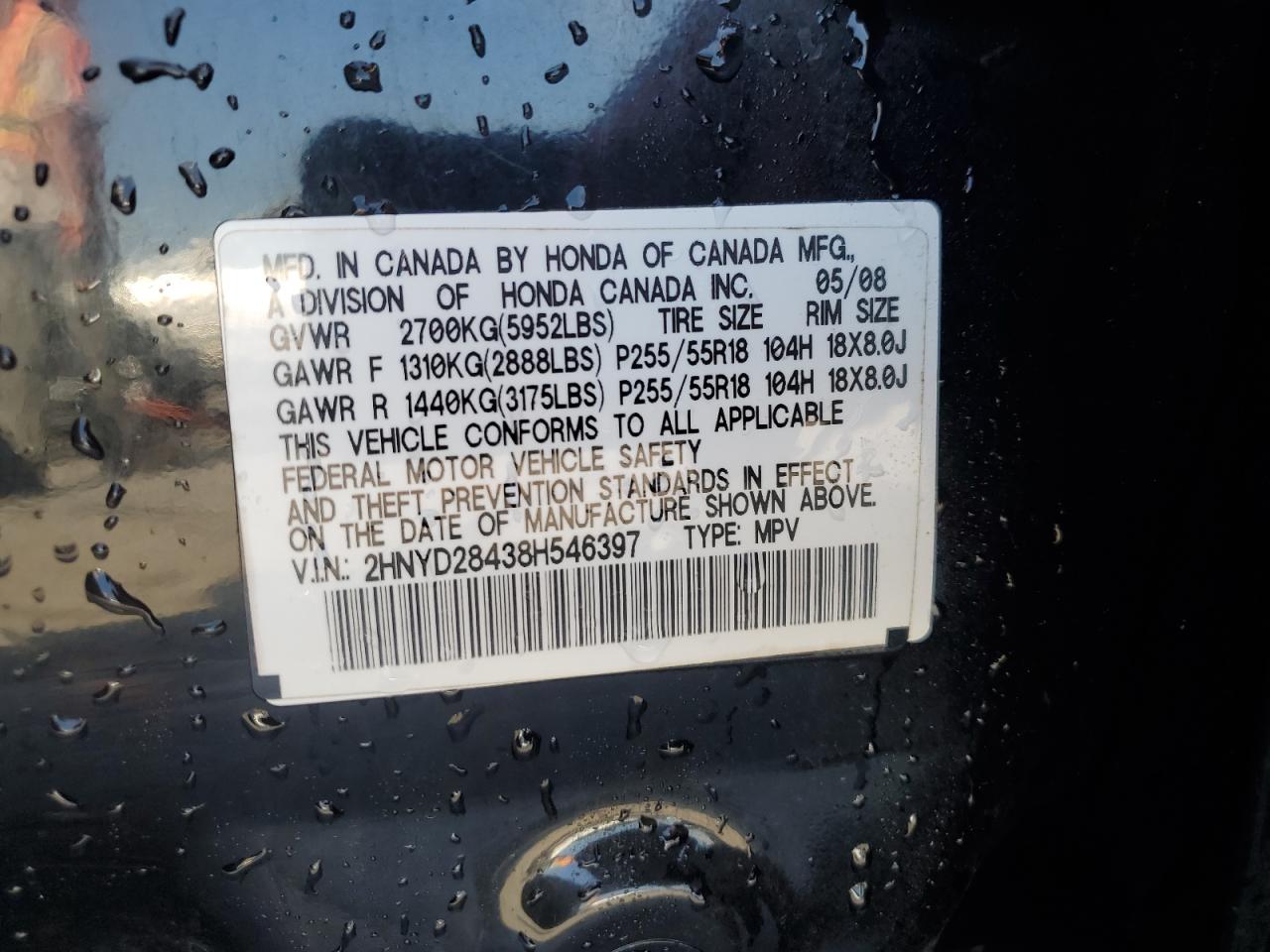 2008 Acura Mdx Technology VIN: 2HNYD28438H546397 Lot: 66128885