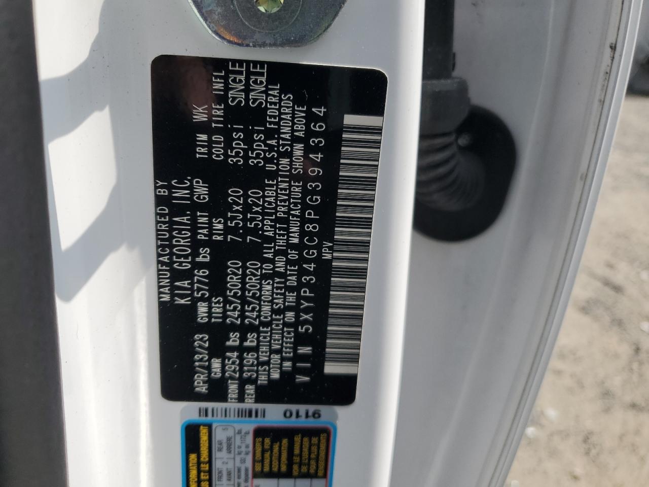 2023 Kia Telluride Ex VIN: 5XYP34GC8PG394364 Lot: 65997105