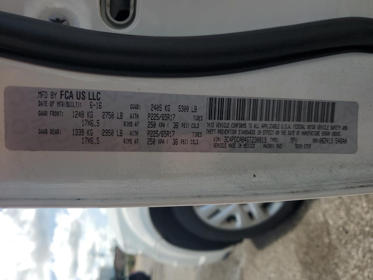 2016 Dodge Journey Se VIN: 3C4PDCAB4GT230819 Lot: 64721755