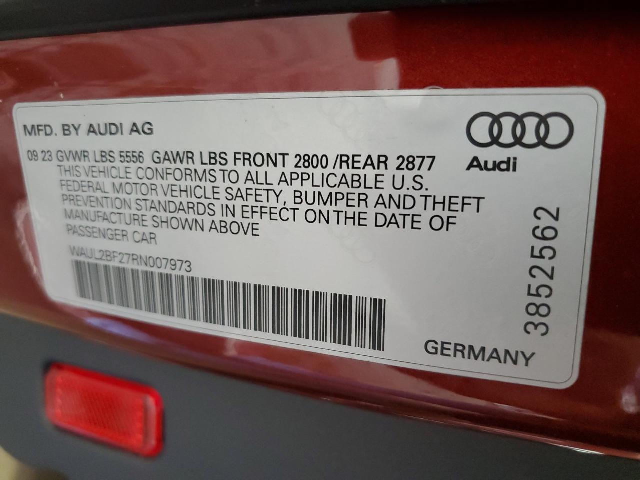 2024 Audi A6 Premium Plus VIN: WAUL2BF27RN007973 Lot: 65246845