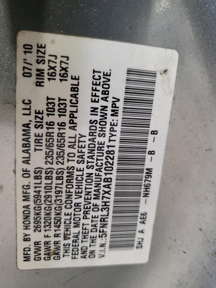 2010 Honda Odyssey Exl VIN: 5FNRL3H7XAB102281 Lot: 62997825