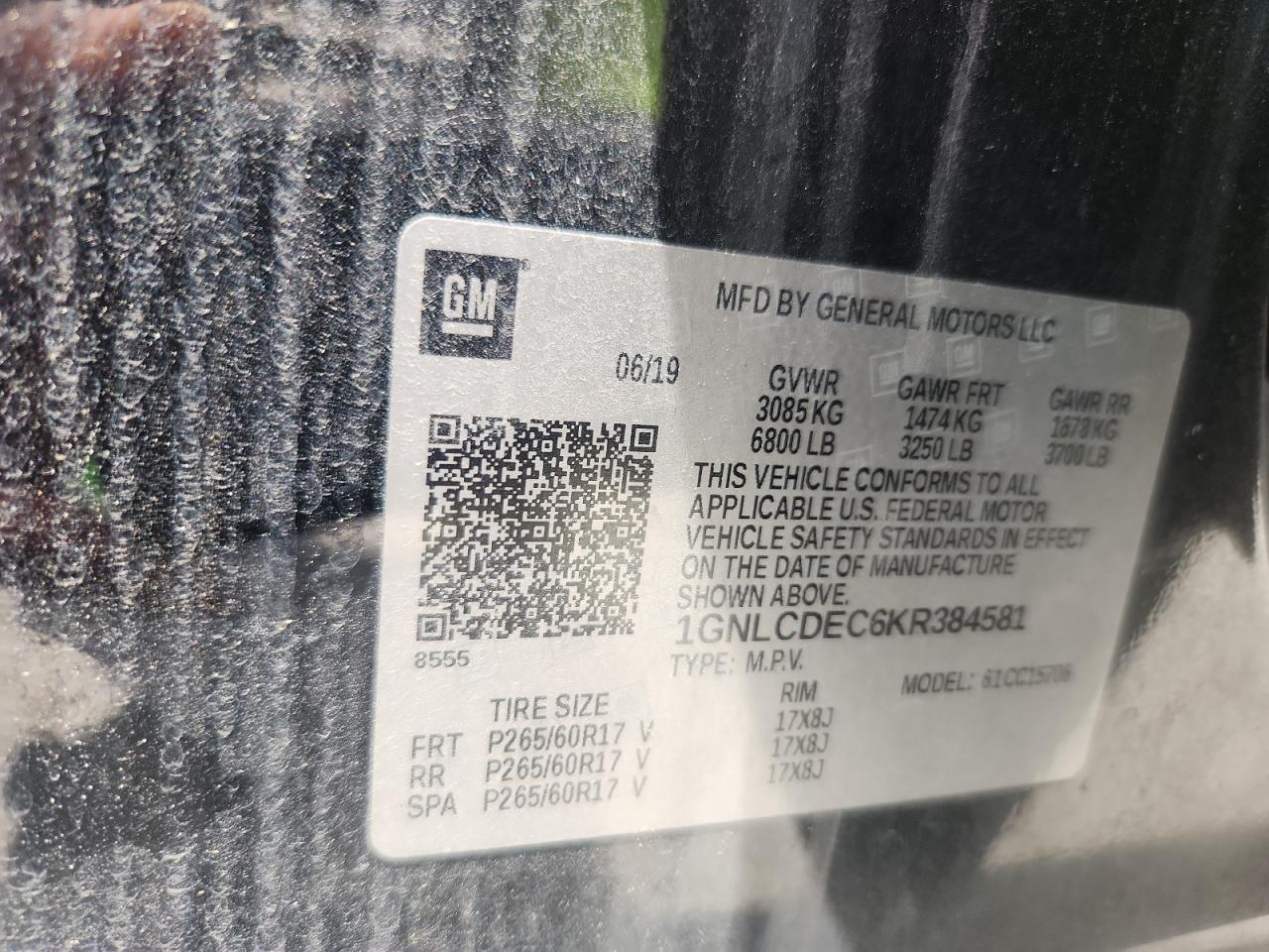 2019 Chevrolet Tahoe Police VIN: 1GNLCDEC6KR384581 Lot: 64126645