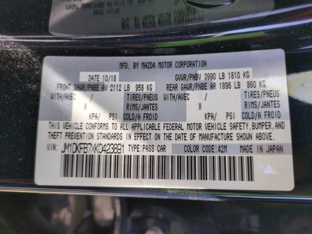 2019 Mazda Cx-3 Sport VIN: JM1DKFB7XK0423891 Lot: 64126595
