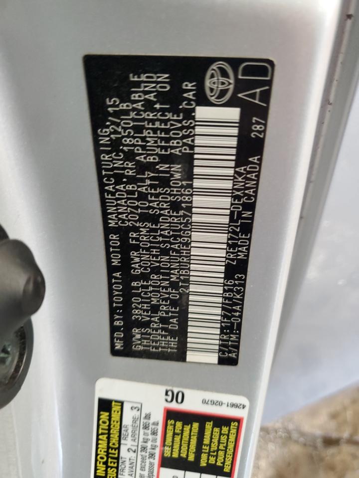 2016 Toyota Corolla L VIN: 2T1BURHE9GC571861 Lot: 62912055