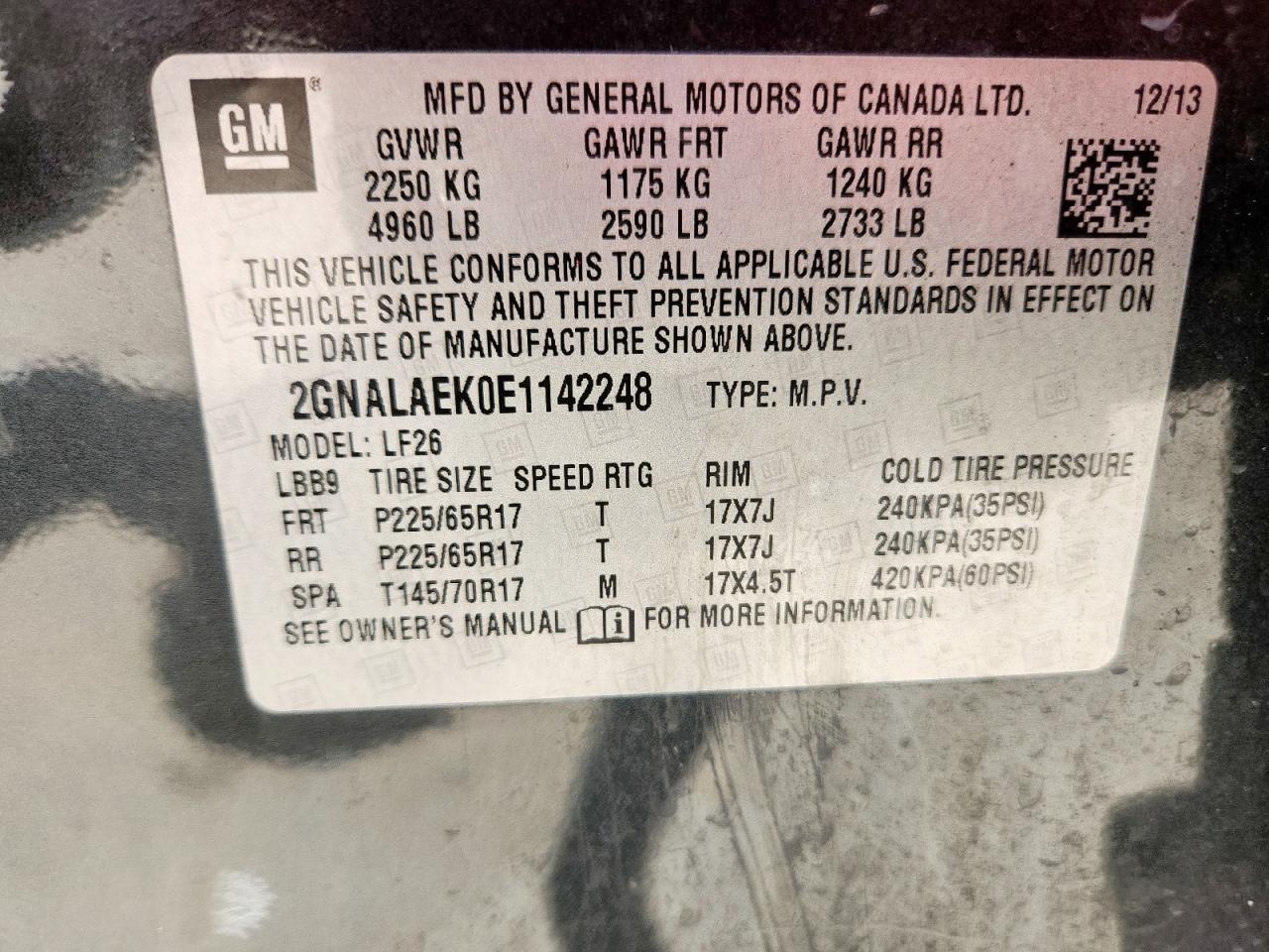 2GNALAEK0E1142248 2014 Chevrolet Equinox Ls