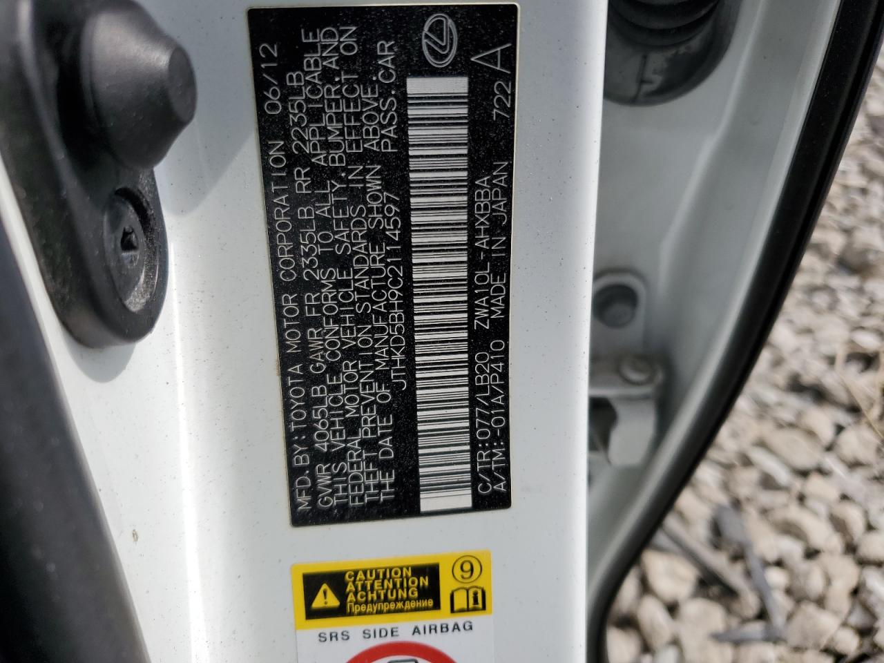 2012 Lexus Ct 200 VIN: JTHKD5BH9C2114597 Lot: 65209165