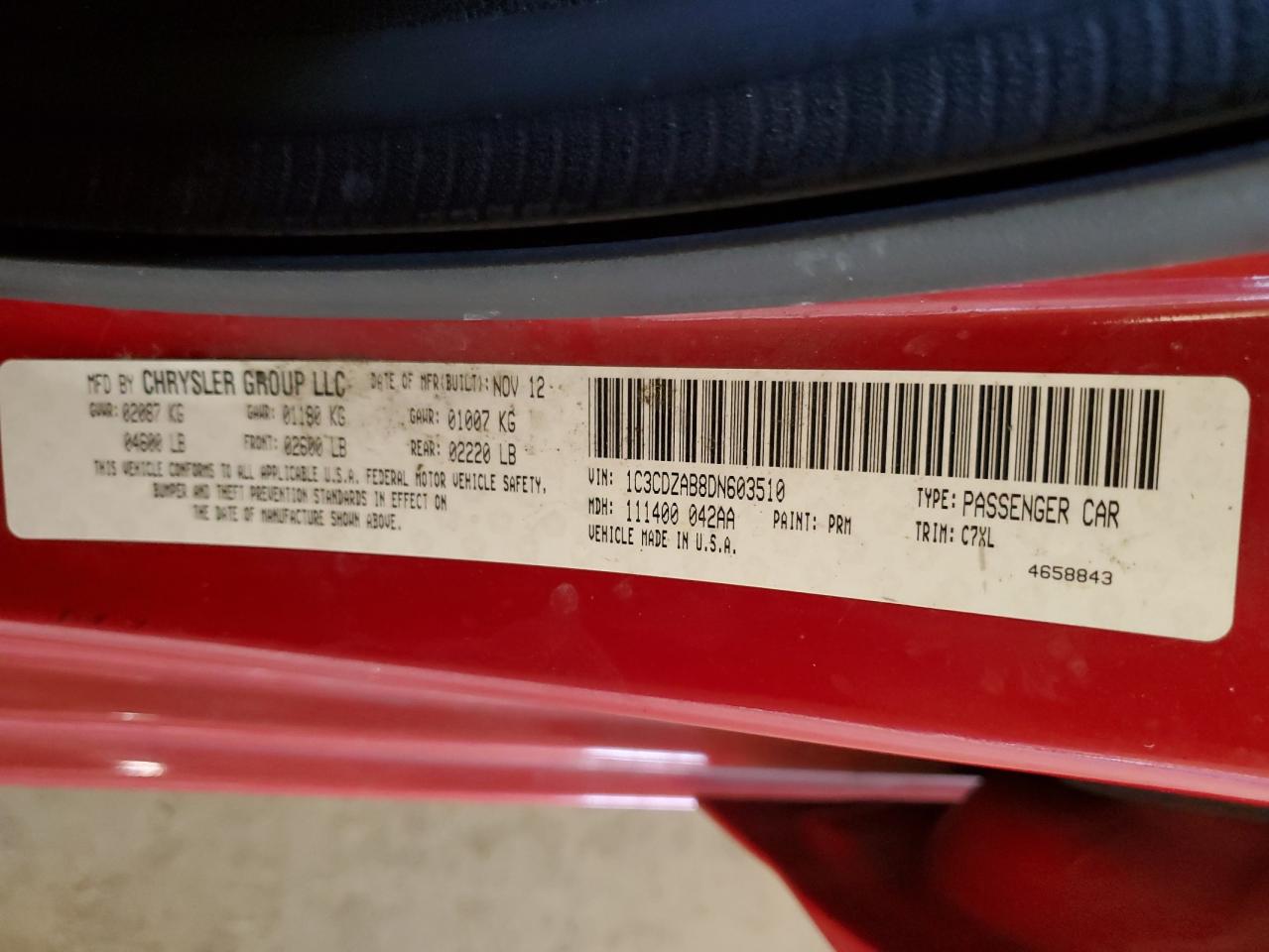 2013 Dodge Avenger Se VIN: 1C3CDZAB8DN603510 Lot: 66738475