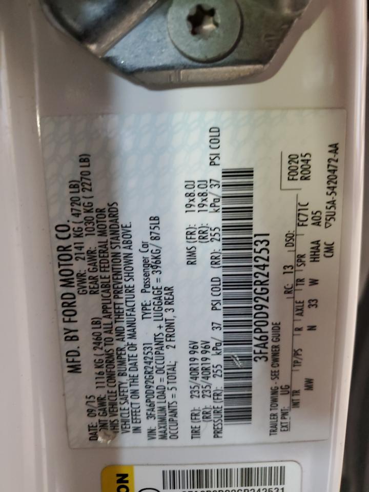 2016 Ford Fusion Titanium VIN: 3FA6P0D92GR242531 Lot: 63233135