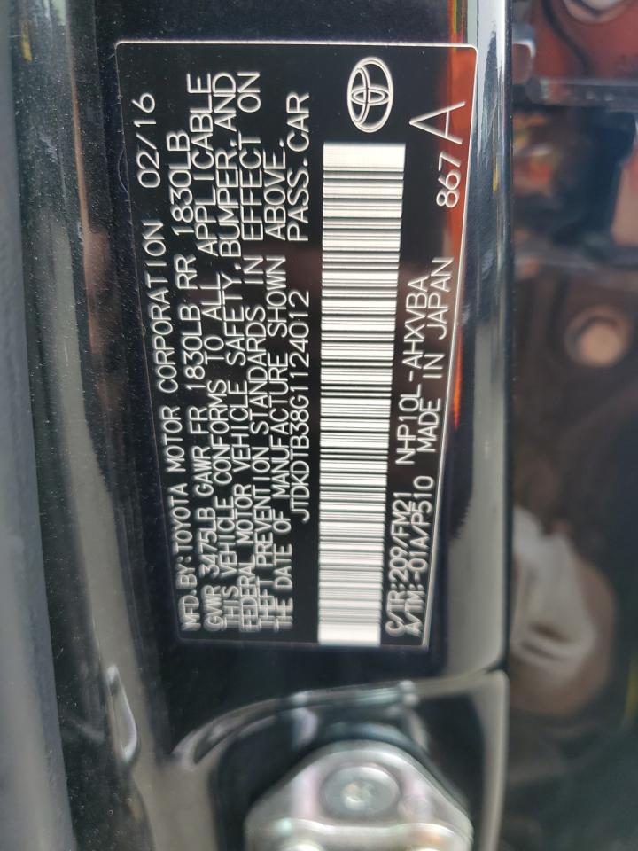 2016 Toyota Prius C VIN: JTDKDTB38G1124012 Lot: 64466905