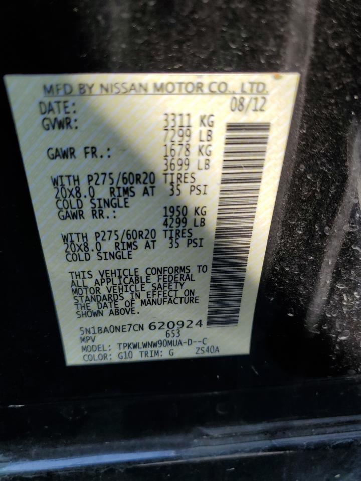 2012 Nissan Armada Sv VIN: 5N1BA0NE7CN620924 Lot: 63164415