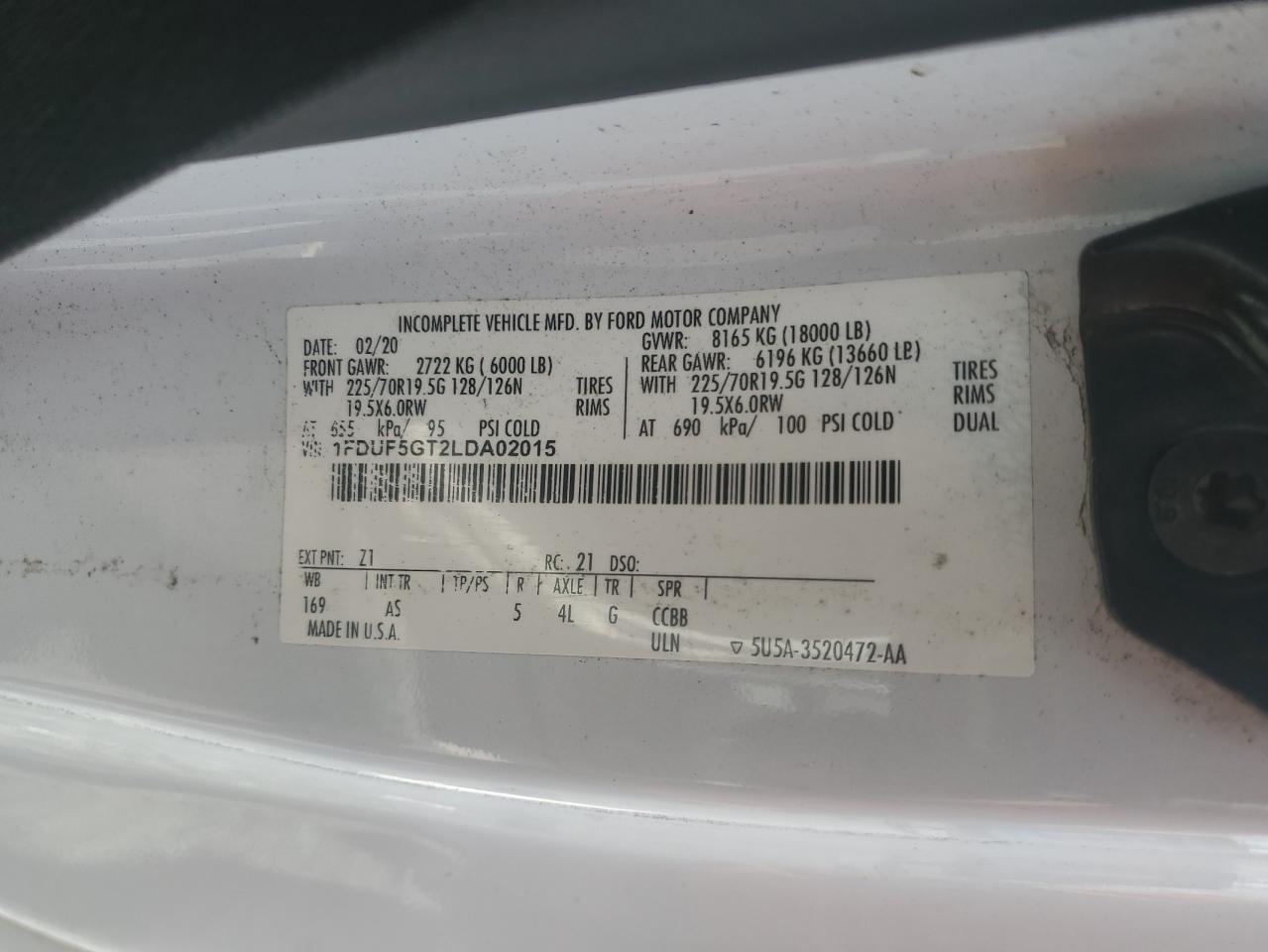 1fduf5gt2lda02015 1FDUF5GT2LDA02015 2020 Ford F550 Super Duty