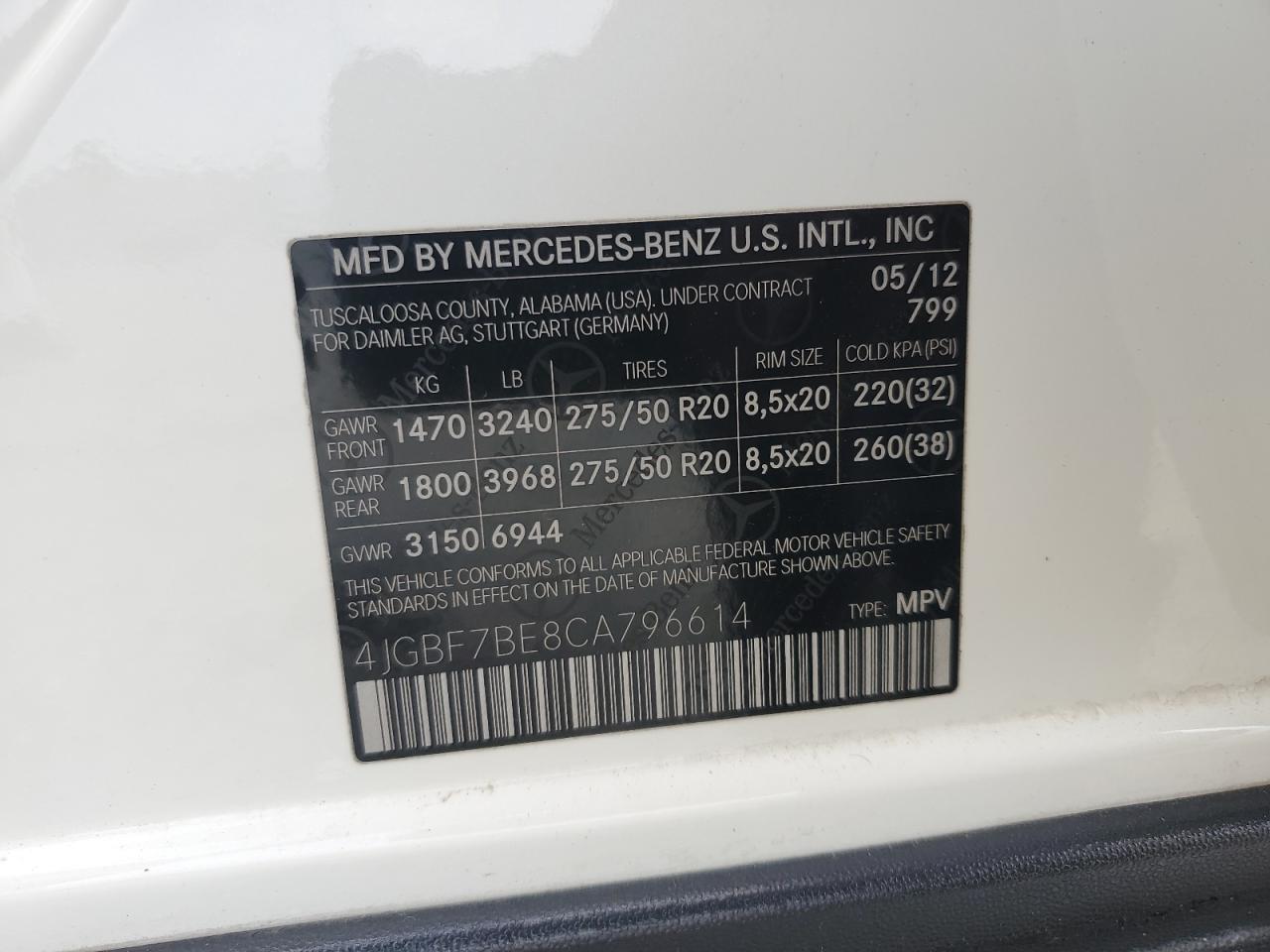 4jgbf7be8ca796614 4JGBF7BE8CA796614 2012 Mercedes-Benz Gl 450 4Matic