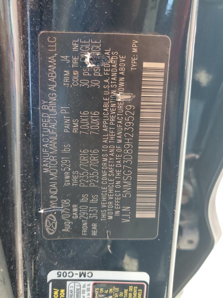 5NMSG73D89H239529 2009 Hyundai Santa Fe Gls