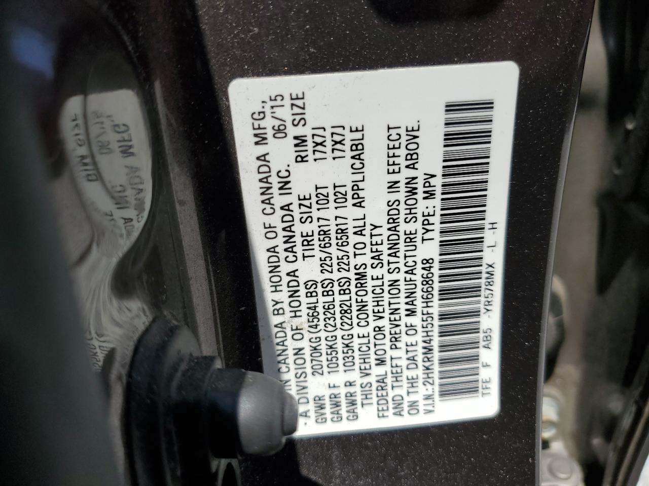 2015 Honda Cr-V Ex VIN: 2HKRM4H55FH668648 Lot: 63490185