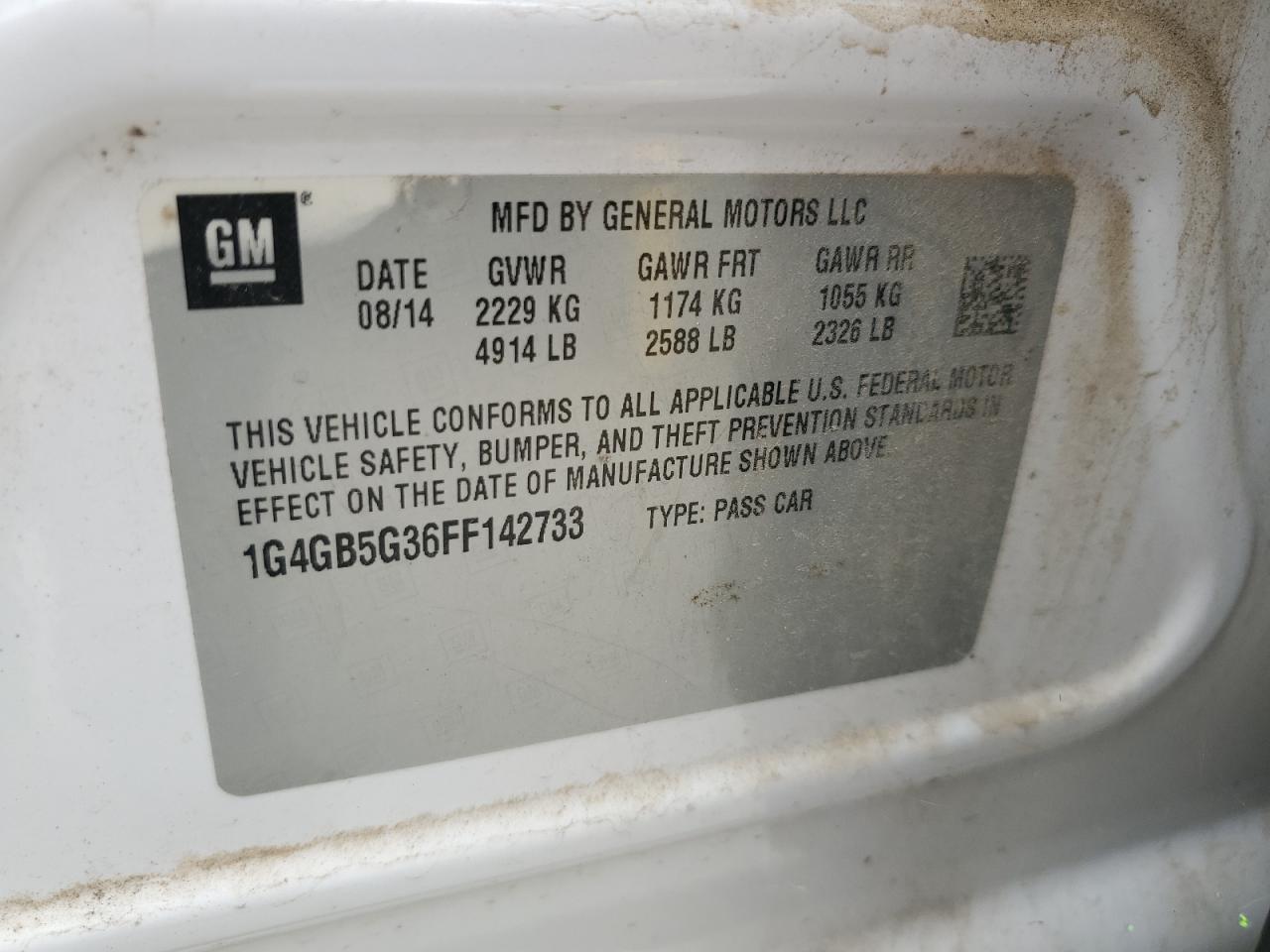 2015 Buick Lacrosse VIN: 1G4GB5G36FF142733 Lot: 64311175