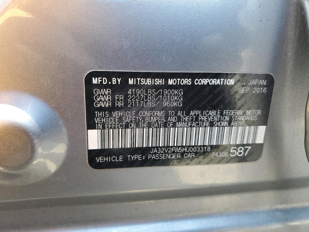 2017 Mitsubishi Lancer Es VIN: JA32V2FW5HU003318 Lot: 64885625