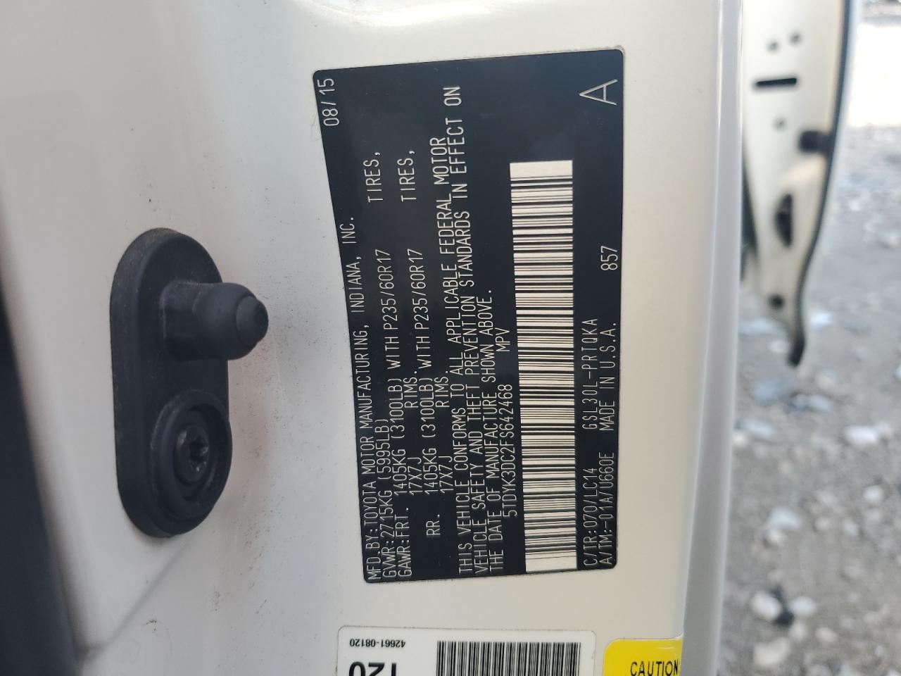 5tdyk3dc2fs642468 5TDYK3DC2FS642468 2015 Toyota Sienna Xle
