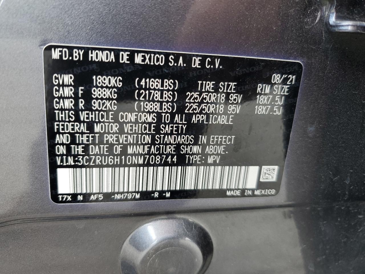 2022 Honda Hr-V Sport VIN: 3CZRU6H10NM708744 Lot: 64849275