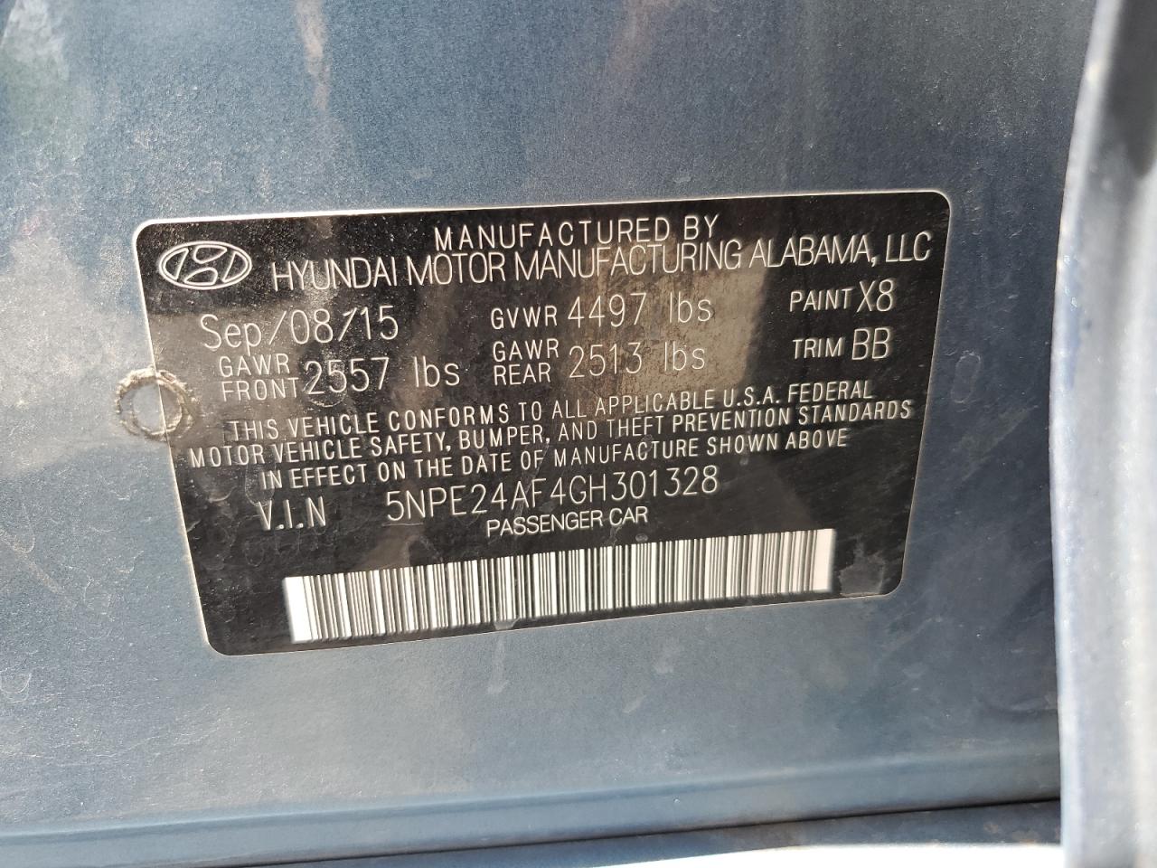 2016 Hyundai Sonata Se VIN: 5NPE24AF4GH301328 Lot: 63462415