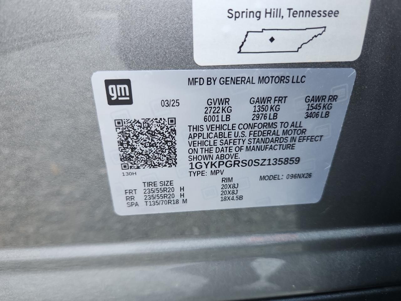 2025 Cadillac Xt6 Sport VIN: 1GYKPGRS0SZ135859 Lot: 65336675