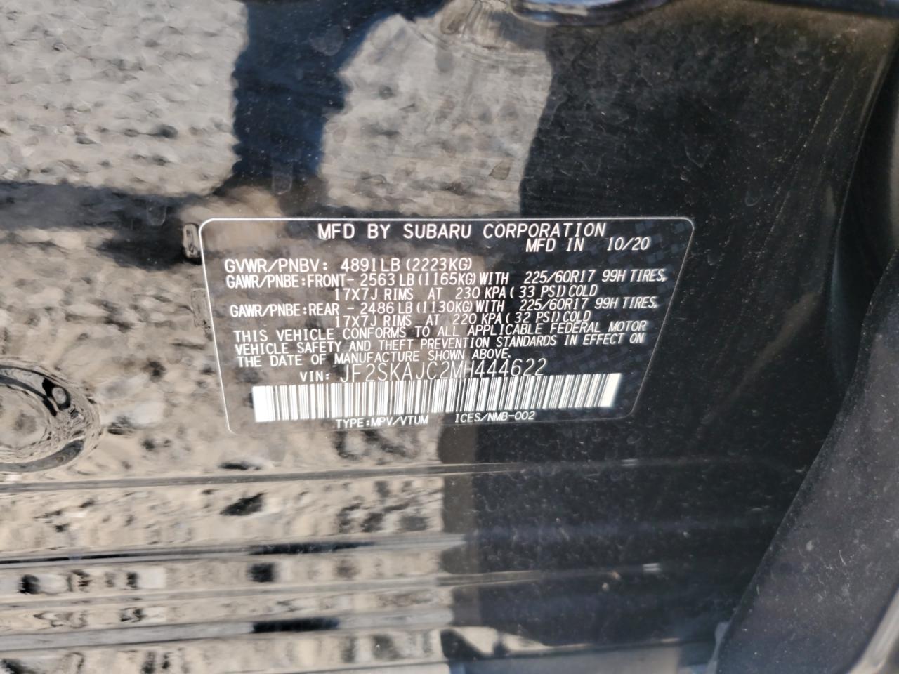 2021 Subaru Forester Premium VIN: JF2SKAJC2MH444622 Lot: 64557685
