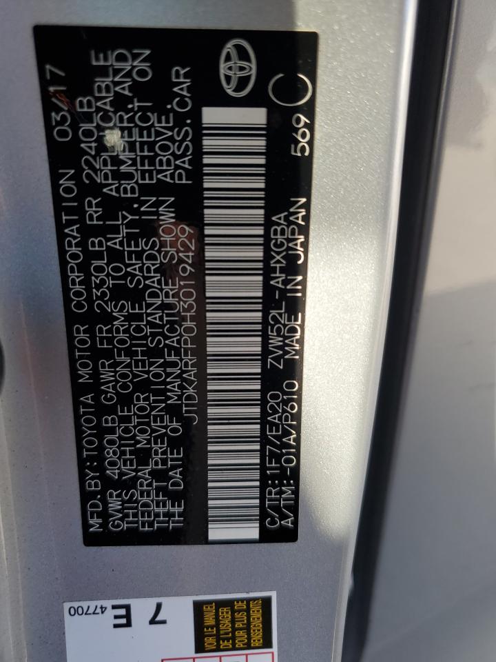 2017 Toyota Prius Prime VIN: JTDKARFP0H3019429 Lot: 63701075