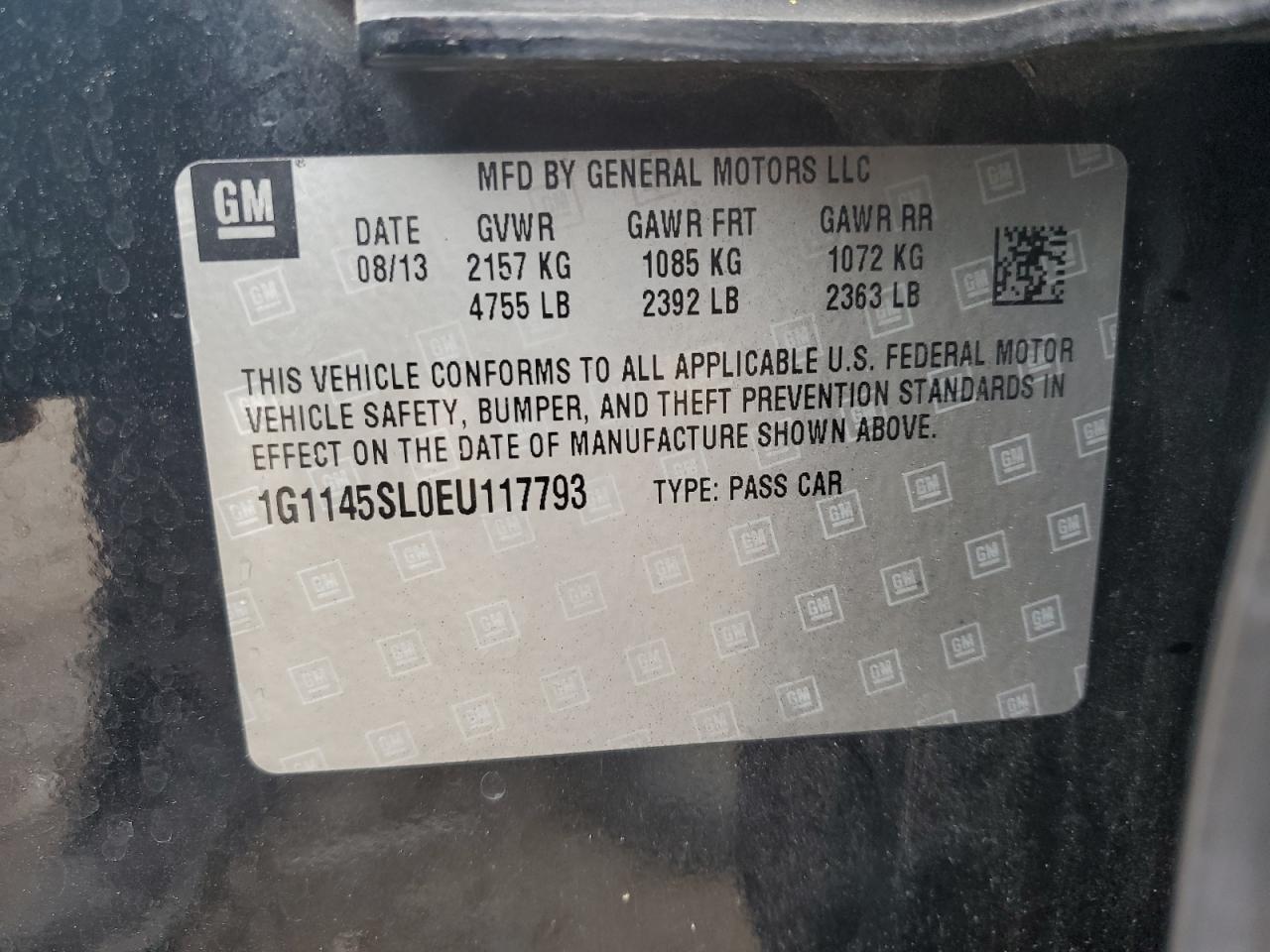 2014 Chevrolet Impala Ltz VIN: 1G1145SL0EU117793 Lot: 64946365
