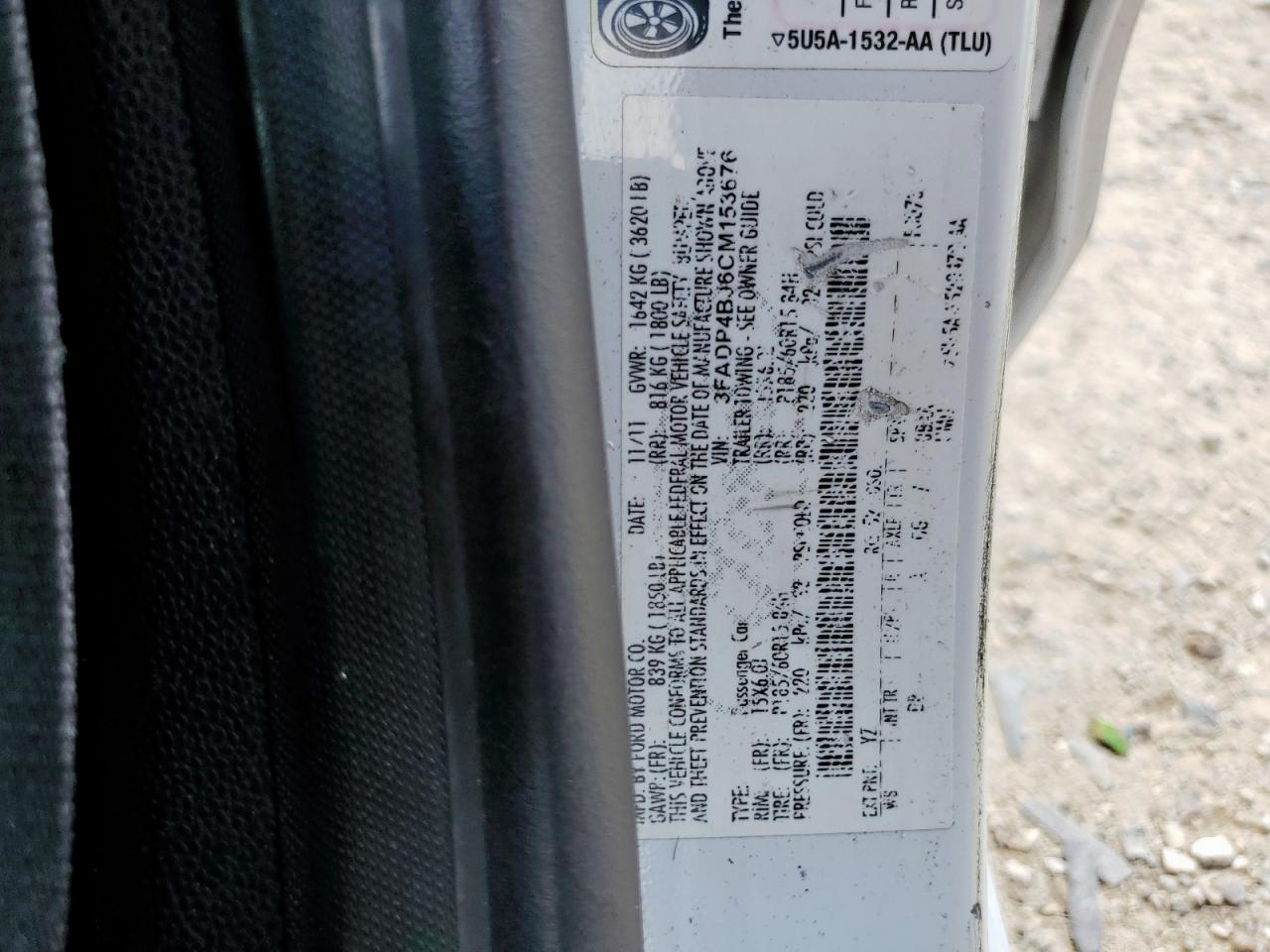 2012 Ford Fiesta Se VIN: 3FADP4BJ6CM153676 Lot: 66578445